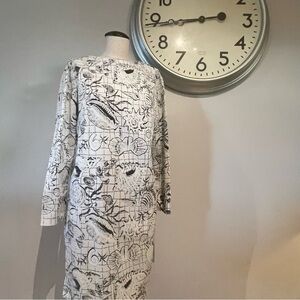 Vintage Gray and White Novelty Print Dress